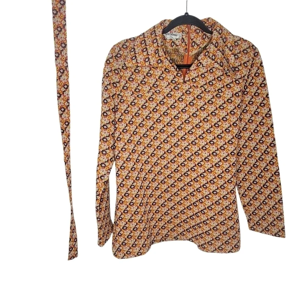 Vintage 60s 70s Flower Power Flowers Floral Dagger Collar Disco Shirt & Sash